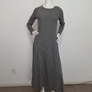 Soft Surroundings Contemporary Modern Black Gray Striped Maxi Dress Sz. Petite S